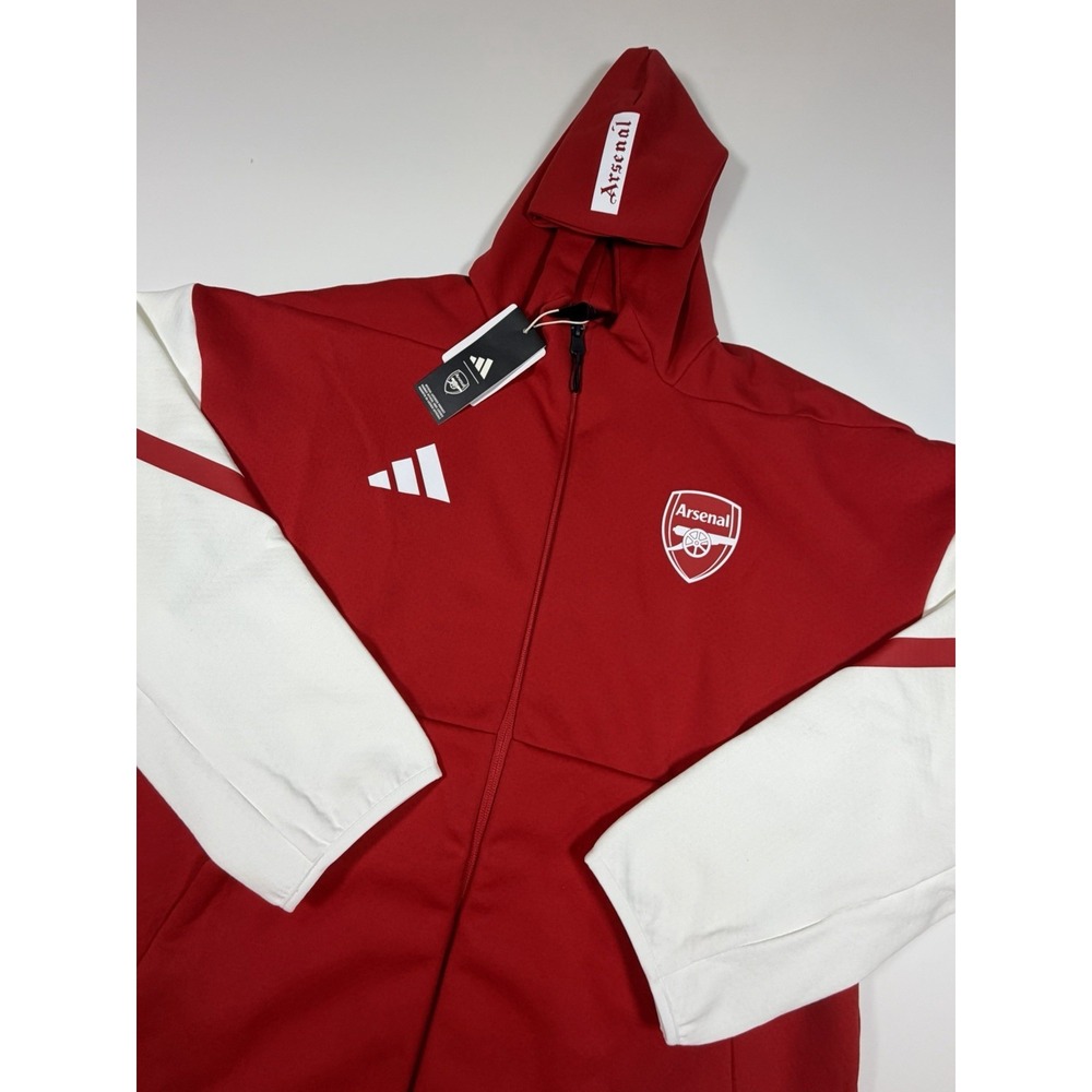 Adidas Arsenal FC Anthem Full Zip Jacket Mens L Red White Hooded JM9409 NWT $110